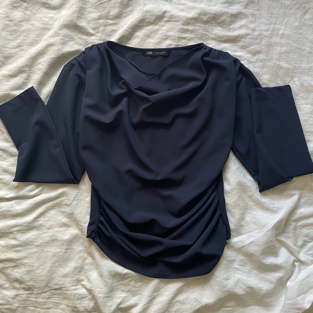 Zara blue side ruched top | size S